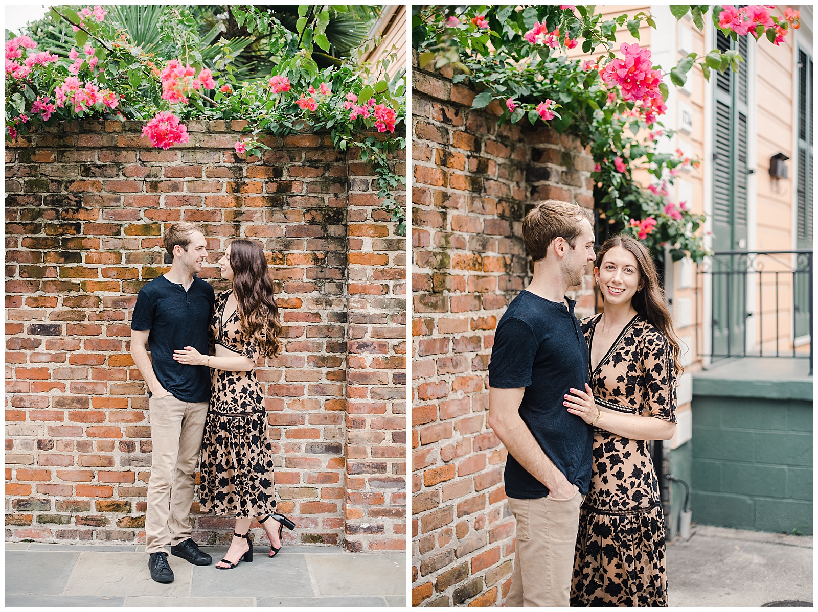 New Orleans Engagement photography French Quarter engagement session with pink blossoms