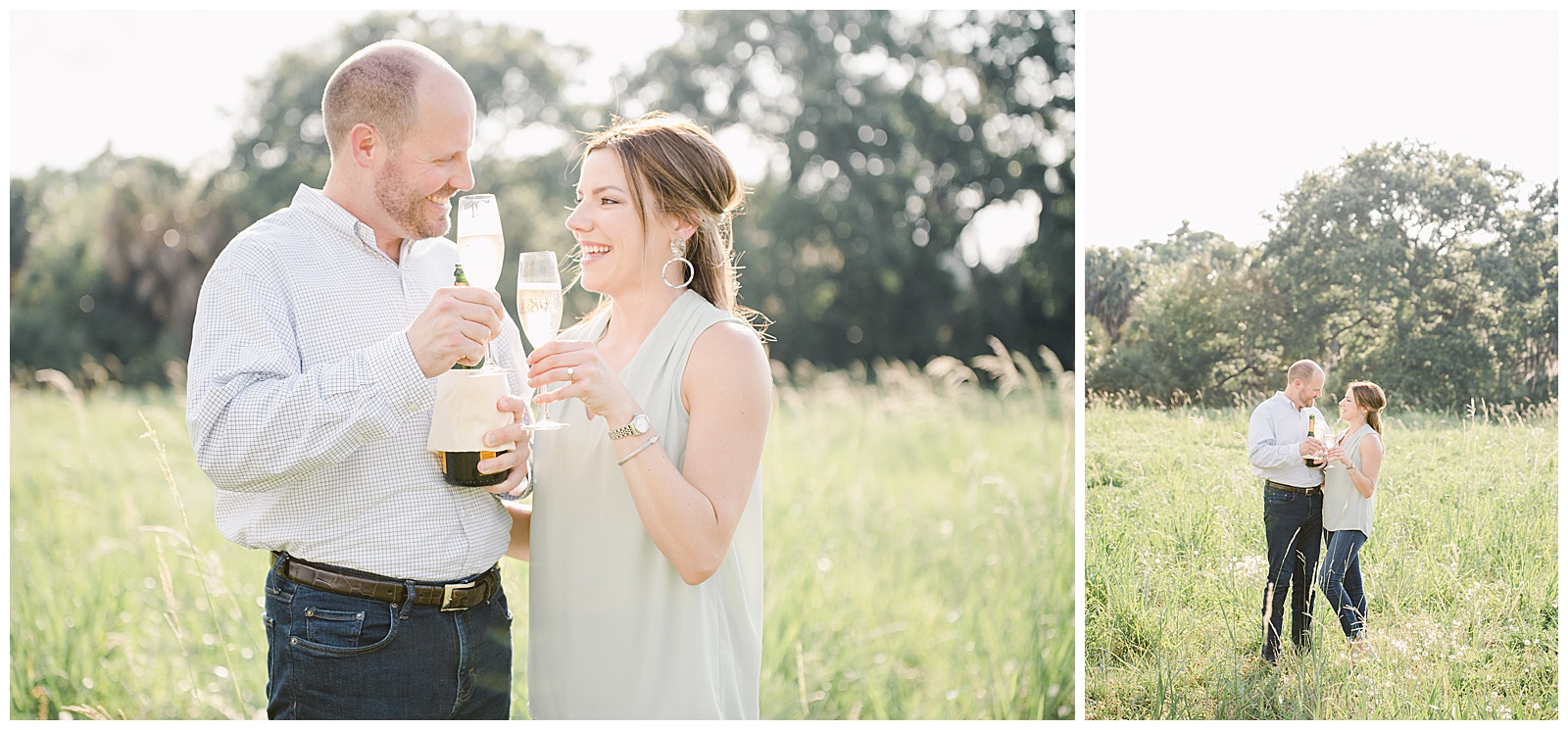 New Orleans Engagement Photo Chelsea Rousey Photography couple smiling with champagne 