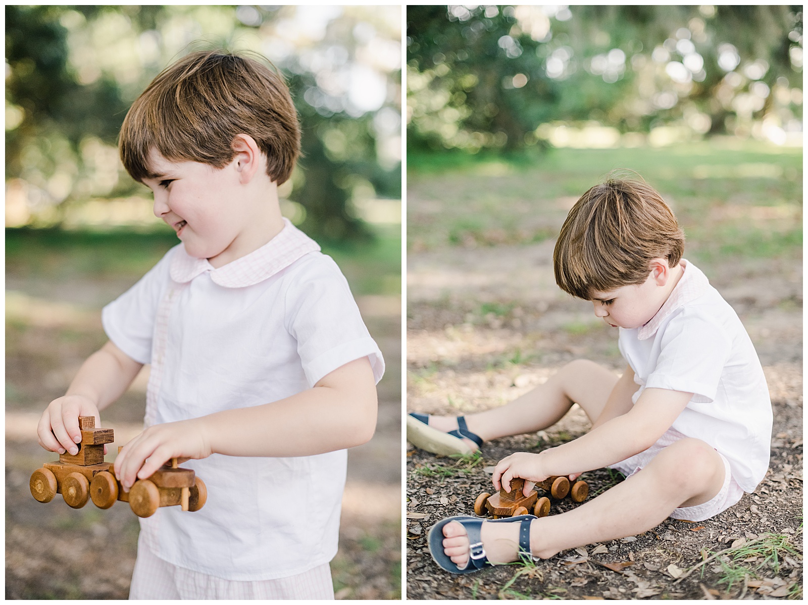 New Orleans Family Photographer Chelsea Rousey Photography little boy playing with wooden train
